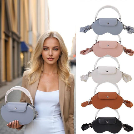 Blue Chic PU Leather Crossbody Storage Bag for Apple AirPods Max - Protective Case with Ruched Fabric Strap & Top Handle.