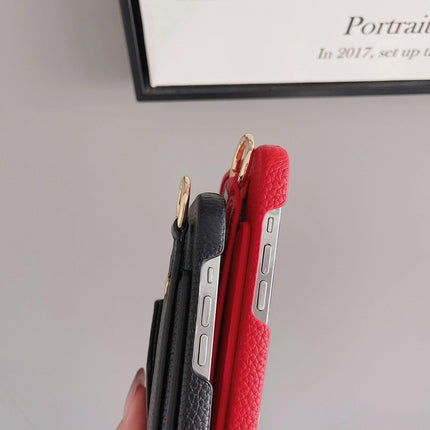 Red Chic PU Leather Crossbody Wallet Case for iPhone 16 Pro - Card Holder with Detachable Strap & Finger Ring Grip.