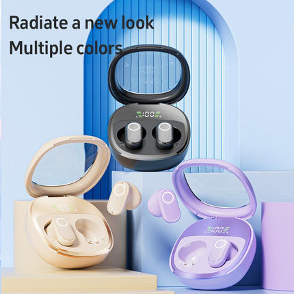 Beige Feather-Light TWS Earbuds - Bluetooth 5.4, Hi-Fi Sound, LED Display Case, 60H+ Playtime, Touch Control.