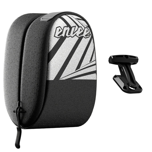 Black Compact Bike Saddle Bag - Quick-Release Water-Resistant Tail Pouch with Reflective Accents.