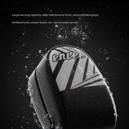 Black Compact Bike Saddle Bag - Quick-Release Water-Resistant Tail Pouch with Reflective Accents.