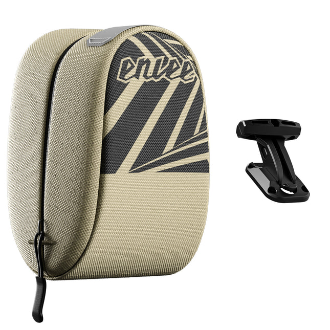 Khaki Compact Bike Saddle Bag - Quick-Release Water-Resistant Tail Pouch with Reflective Accents.