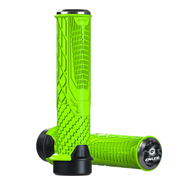 Green Ergonomic Lock-On Bike Grips - Anti-Slip TPR Rubber, Alloy Rings & Plugs for MTB & Commuter Bikes.