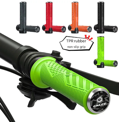 Orange Ergonomic Lock-On Bike Grips - Anti-Slip TPR Rubber, Alloy Rings & Plugs for MTB & Commuter Bikes.