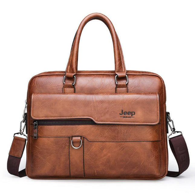 Brown Men's PU Leather Briefcase - Vintage Style Laptop Messenger Bag, Crossbody Satchel for Business & Casual.