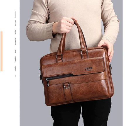 Brown Men's PU Leather Briefcase - Vintage Style Laptop Messenger Bag, Crossbody Satchel for Business & Casual.