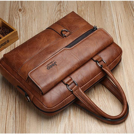 Brown Men's PU Leather Briefcase - Vintage Style Laptop Messenger Bag, Crossbody Satchel for Business & Casual.