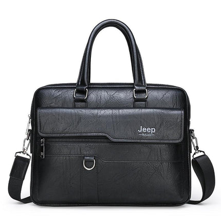Black Men's PU Leather Briefcase - Vintage Style Laptop Messenger Bag, Crossbody Satchel for Business & Casual.