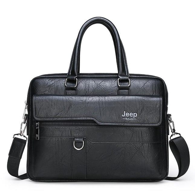 Black Men's PU Leather Briefcase - Vintage Style Laptop Messenger Bag, Crossbody Satchel for Business & Casual.