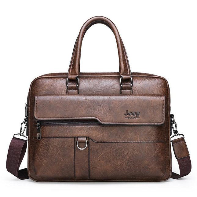 Coffee Men's PU Leather Briefcase - Vintage Style Laptop Messenger Bag, Crossbody Satchel for Business & Casual.