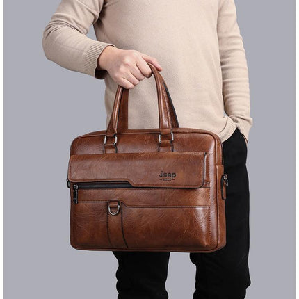 Coffee Men's PU Leather Briefcase - Vintage Style Laptop Messenger Bag, Crossbody Satchel for Business & Casual.