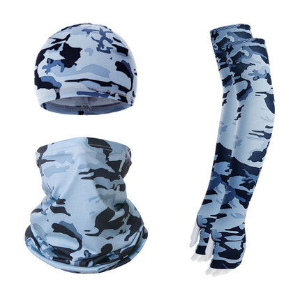 2 Sets Grey Camouflage Cooling UV Protection Set - 2 Skull Cap, 2 Neck Gaiter & 4 Arm Sleeves for Outdoor Sports.