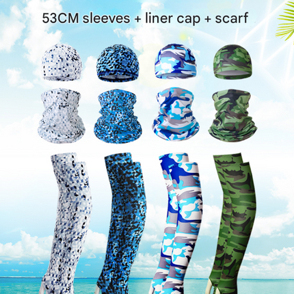 2 Sets Red And Grey Camouflage Cooling UV Protection Set - 2 Skull Cap, 2 Neck Gaiter & 4 Arm Sleeves for Outdoor Sports.