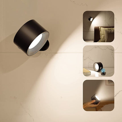 Black Rechargeable LED Magnetic Wall Light - Touch Control, 3 Colors & Dimmable, USB Portable Night Lamp for Reading & Cabinets.