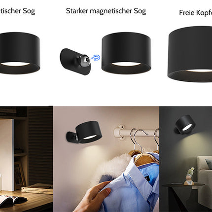 Black Rechargeable LED Magnetic Wall Light - Touch Control, 3 Colors & Dimmable, USB Portable Night Lamp for Reading & Cabinets.