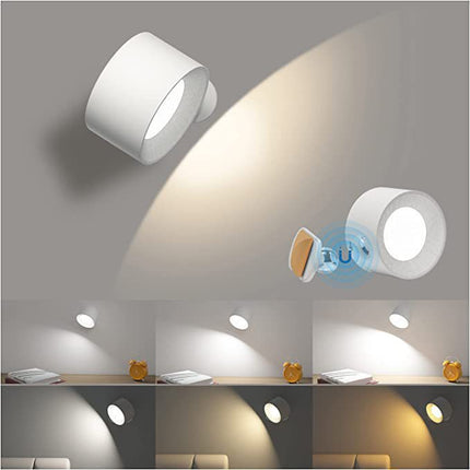 White Rechargeable LED Magnetic Wall Light - Touch Control, 3 Colors & Dimmable, USB Portable Night Lamp for Reading & Cabinets.