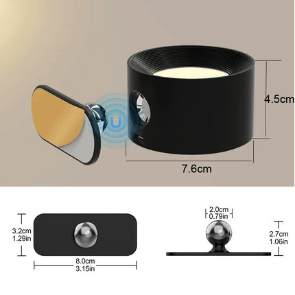 White Rechargeable LED Magnetic Wall Light - Touch Control, 3 Colors & Dimmable, USB Portable Night Lamp for Reading & Cabinets.