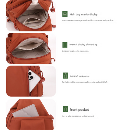 Orange Versatile Women's Convertible Mini Backpack & Sling Bag - Stylish Anti-Theft Oxford Cloth Daypack, Fits 9.7in iPad.