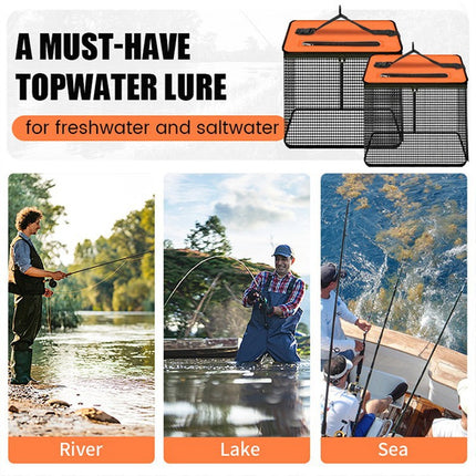 1 Piece Orange and Black Durable Collapsible Fishing Keepnet - Large 40.5L Quick-Dry Coated Nylon Fish Basket for Live Bait & Catch.