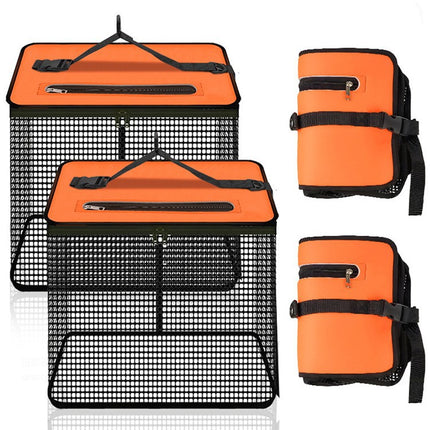 1 Piece Orange and Black Durable Collapsible Fishing Keepnet - Large 40.5L Quick-Dry Coated Nylon Fish Basket for Live Bait & Catch.