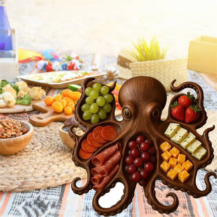 Style A Brown Artisan Crafted Solid Wood Octopus Charcuterie Board - Unique Appetizer & Cheese Serving Platter.