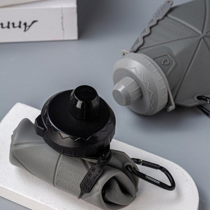 White and Grey Cup Lid Ultimate Foldable Silicone Water Bottle - Lightweight Leakproof Travel & Sports Hydration - 700ml.