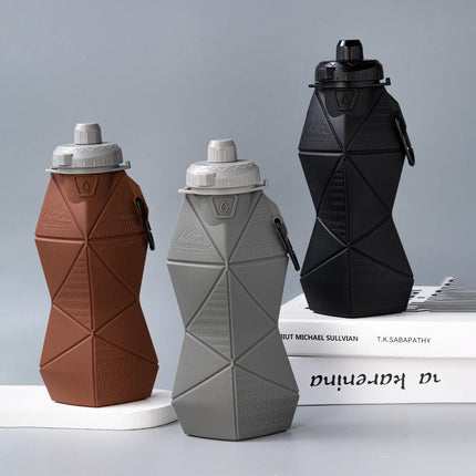 Black and Black Cup Lid Ultimate Foldable Silicone Water Bottle - Lightweight Leakproof Travel & Sports Hydration - 700ml.