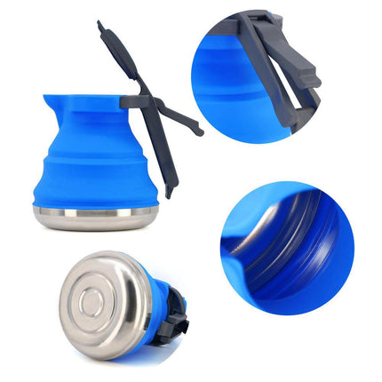 Light Green 1.5L Collapsible Silicone Camping Kettle - Portable Foldable Travel Water Boiler, Stainless Steel Base.
