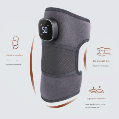 Grey Wireless Heated Knee Massager Brace - Rechargeable Vibration & Heat Therapy for Joint Pain Relief & Arthritis Support.