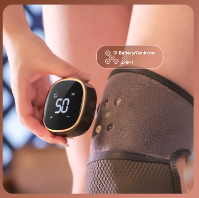 Grey Wireless Heated Knee Massager Brace - Rechargeable Vibration & Heat Therapy for Joint Pain Relief & Arthritis Support.
