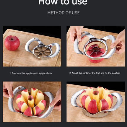 Silver Premium Apple Slicer Corer - Heavy Duty Stainless Steel Fruit Cutter, 8-Slice Divider Kitchen Gadget.