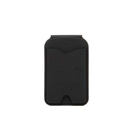 Black Chic MagSafe Wallet with Mirror & Stand - PU Leather Card Holder for iPhone 12-16 Series.