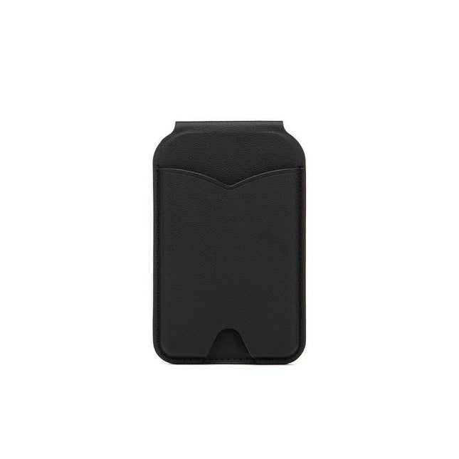 Black Chic MagSafe Wallet with Mirror & Stand - PU Leather Card Holder for iPhone 12-16 Series.