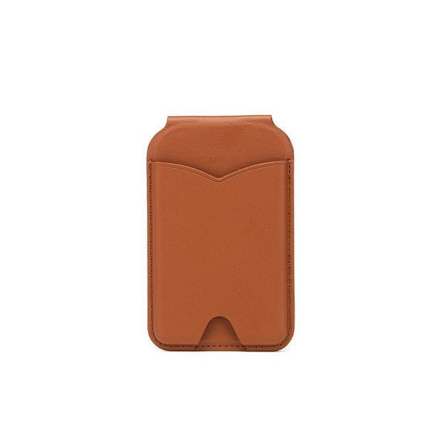 Brown Chic MagSafe Wallet with Mirror & Stand - PU Leather Card Holder for iPhone 12-16 Series.