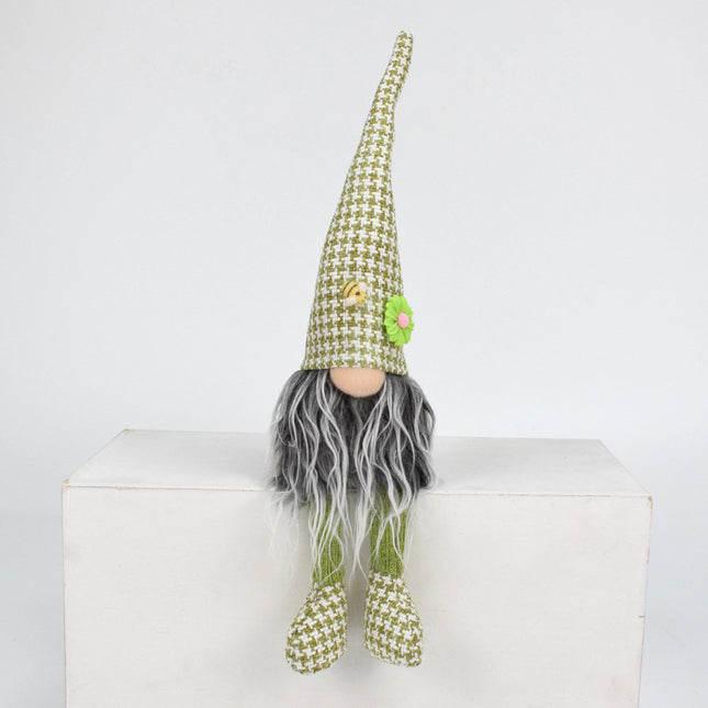2 Pcs Charming Green Houndstooth Gnome - Plush Faceless Gonk with Long Dangle Legs - Adorable Shelf Sitter Home Decor Accent.