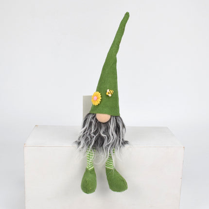 2 Pcs Charming Green Gnome - Plush Faceless Gonk with Long Dangle Legs - Adorable Shelf Sitter Home Decor Accent.
