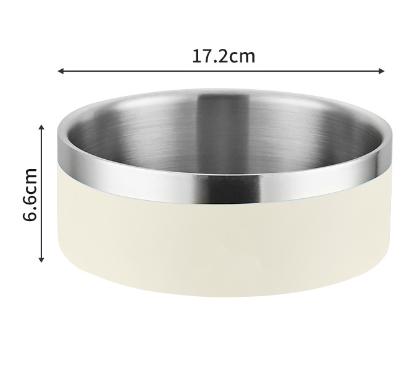 Beige and Silver Premium 304 Stainless Steel Pet Bowl (32oz) - Non-Slip, Anti-Tip Food & Water Dish for Dogs & Cats - Durable & Easy Clean.