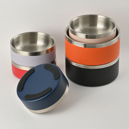 Beige and Silver Premium 304 Stainless Steel Pet Bowl (32oz) - Non-Slip, Anti-Tip Food & Water Dish for Dogs & Cats - Durable & Easy Clean.