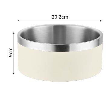 Beige and Silver Premium 304 Stainless Steel Pet Bowl (64oz) - Non-Slip, Anti-Tip Food & Water Dish for Dogs & Cats - Durable & Easy Clean.