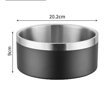 Black and Silver Premium 304 Stainless Steel Pet Bowl (64oz) - Non-Slip, Anti-Tip Food & Water Dish for Dogs & Cats - Durable & Easy Clean.