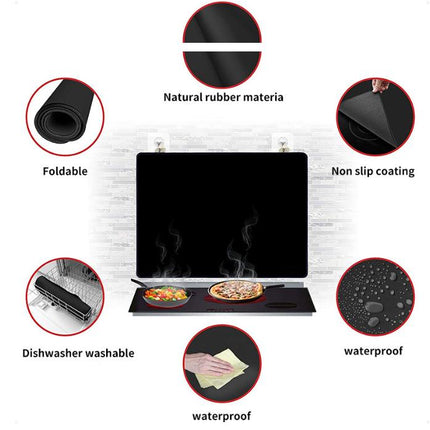 Black Premium Heat Resistant Stovetop Protector Mat - Waterproof, Anti-Slip & Easy Clean Kitchen Guard (42x28cm).