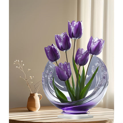 2 Pcs Charming Purple Tulip 2D Acrylic Ornament - Flat Floral Tabletop Art Decor Accent.