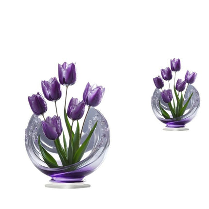 2 Pcs Charming Purple Tulip 2D Acrylic Ornament - Flat Floral Tabletop Art Decor Accent.
