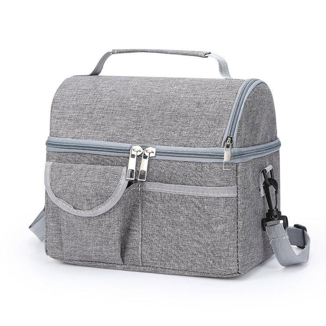 2 Pcs Grey Premium Double Layer Insulated Lunch Bag - 8.4L Thermal Cooler Tote with Shoulder Strap.