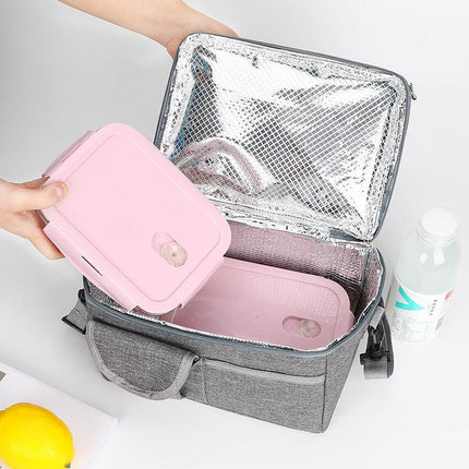 2 Pcs Grey Premium Double Layer Insulated Lunch Bag - 8.4L Thermal Cooler Tote with Shoulder Strap.
