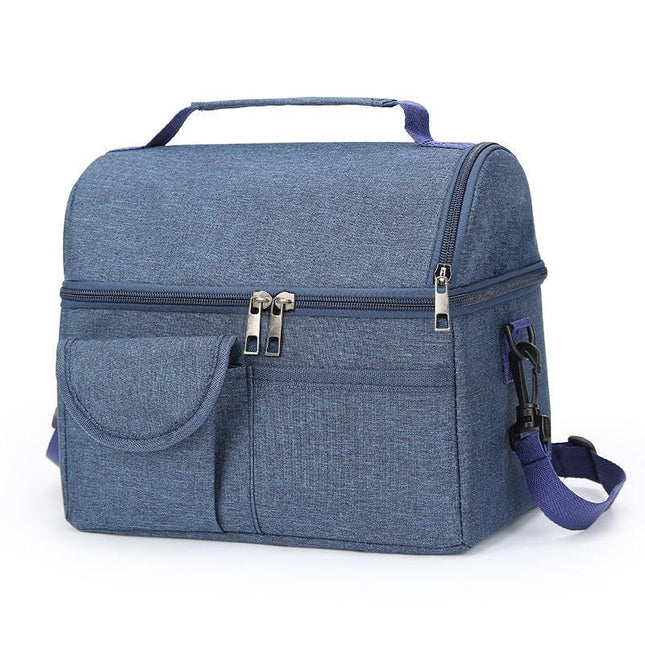 2 Pcs Blue Premium Double Layer Insulated Lunch Bag - 8.4L Thermal Cooler Tote with Shoulder Strap.