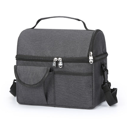 2 Pcs Black Premium Double Layer Insulated Lunch Bag - 8.4L Thermal Cooler Tote with Shoulder Strap.