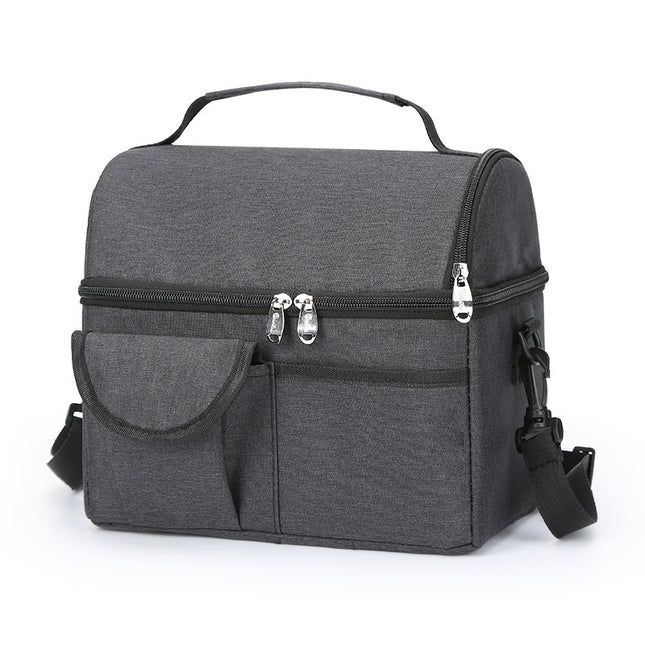 2 Pcs Black Premium Double Layer Insulated Lunch Bag - 8.4L Thermal Cooler Tote with Shoulder Strap.