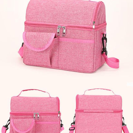 2 Pcs Black Premium Double Layer Insulated Lunch Bag - 8.4L Thermal Cooler Tote with Shoulder Strap.