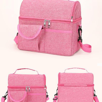 2 Pcs Pink Premium Double Layer Insulated Lunch Bag - 8.4L Thermal Cooler Tote with Shoulder Strap.